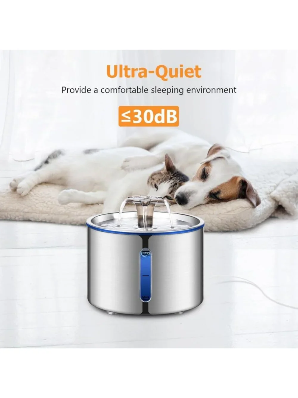 Stainless Steel Cat & Dog Water Fountain, 84oz Automatic Pet Dispenser
